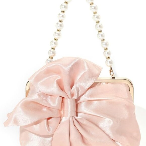 Silk Bow Clutch Purses for Women Cute Pearl Evening Handbag Chic Trendy Evening